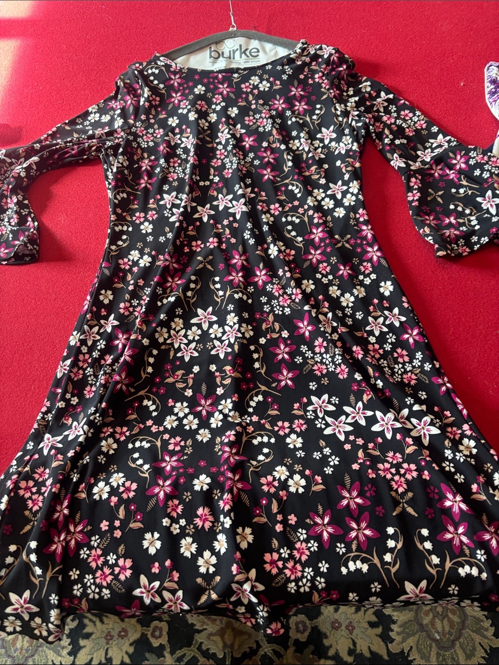 Tommy Hilfiger Black Floral A-Line Long Sleeve Dress
